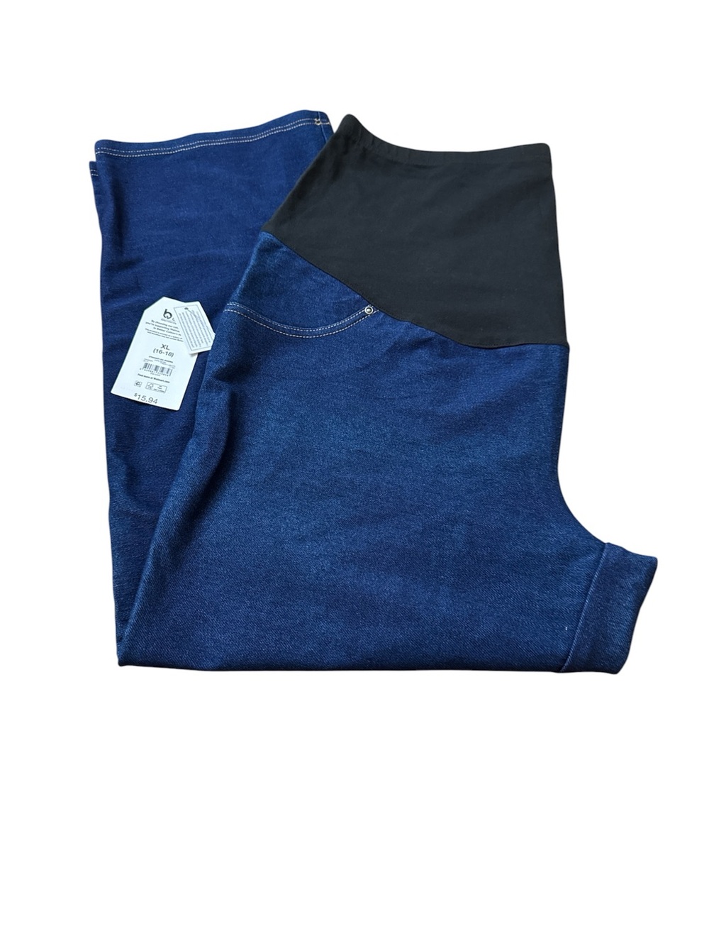 Time and Tru High-Rise Indigo Blue Maternity Jeans with Black Waist Panel
